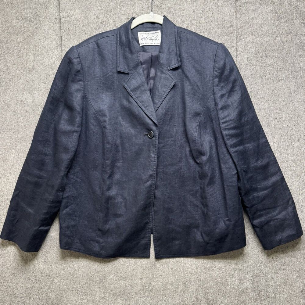 LORD & TAYLOR Blazer Womens 16 Navy Blue 100% Linen Office‎ Capsule Wardrobe